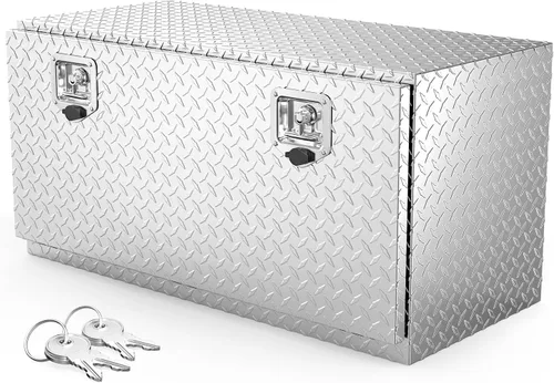 Vista 14 de TUFFIOM - Caja de herramientas de aluminio de 30 pulgadas para cama de camión, caja de herramientas resistente con placa de diamante para remolque