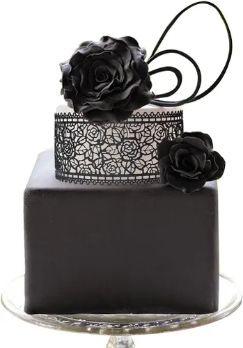 Vista 5 de Funshowcase Juego de 10 piezas de encaje comestible grande prefabricado listo para usar con flores de rosas negras de 14 pulgadas