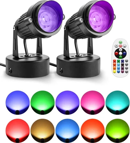 Vista 7 de ZUCKEO Focos LED de 10W para Interiores RGBW que Cambian de Color Iluminación Ascendente para Interiores con Control Remoto, Foco Navideño de 120V