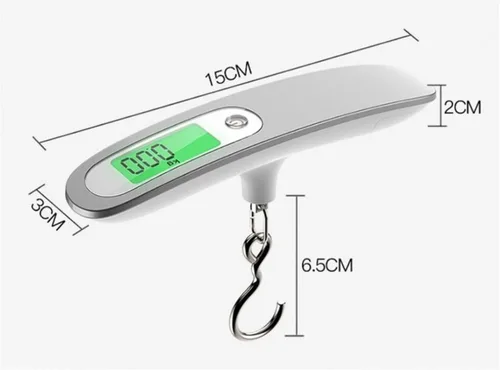 Vista 3 de Báscula de equipaje, 110.2 lbs de mano colgando portátil escala de viaje con gancho electrónico equipaje medición de peso digital pesaje