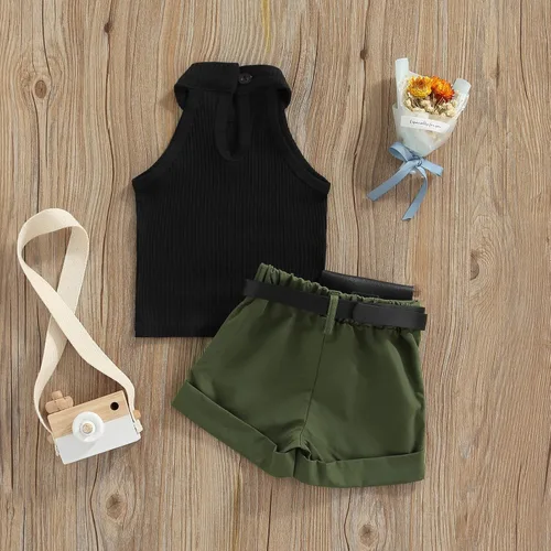 Vista 83 de TheFound Trajes de verano para niñas pequeñas, sin mangas, de punto acanalado, halter, pantalones cortos, ropa para recién nacidos, conjunto de 3