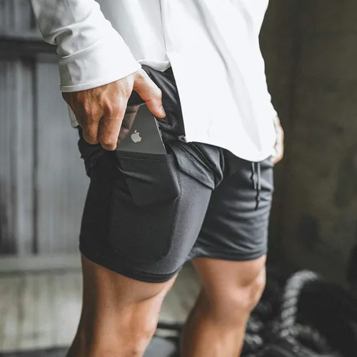 Vista 3 de Cicilin - Pantalones cortos de entrenamiento con compresión interna de secado rápido para hombre