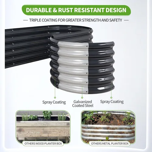 Vista 3 de Cama de jardín elevada galvanizada para exteriores, camas elevadas para jardinería, caja de maceta de metal, kit de cama de jardín elevada de acero