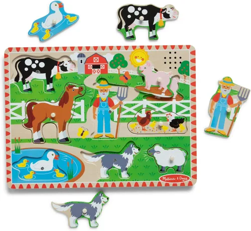 Vista 4 de Melissa & Doug - Rompecabezas con sonido (8 piezas), Granja de McDonald's, Multicolor