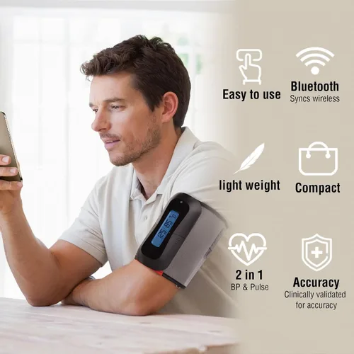 Vista 2 de MbH Monitor de presión arterial Bluetooth - Monitor inalámbrico de presión arterial para uso doméstico, detección IHB y AF, ultraligero y portátil