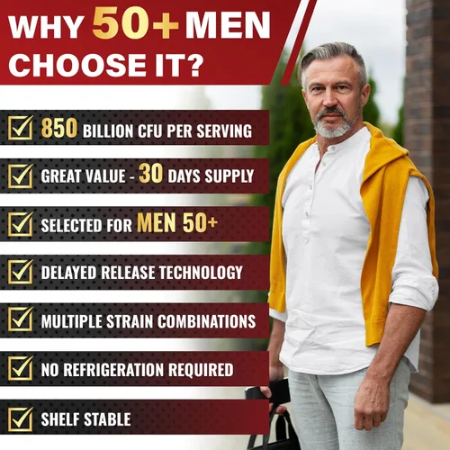 Vista 7 de Probióticos para hombres, potente probiótico para hombres de más de 50 años, salud intestinal y digestiva completa, con 850 mil millones de UFC