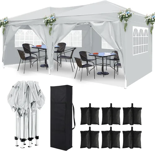 Vista 10 de 10x20 Azul Carpa Plegable para Exterior con 6 Paredes Laterales, Carpa para Bodas y Fiestas al Aire Libre Resistente al Agua para Fiestas UV50