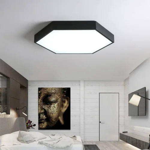 Vista 2 de Lámpara de techo LED regulable de montaje empotrado, luz de panel hexagonal simple, lámpara de techo moderna de montaje en superficie con control