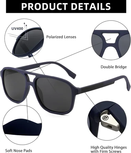Vista 3 de JIM HALO Lentes de sol polarizados estilo aviador para hombre y mujer, estilo vintage, cuadrados, lentes de conducción