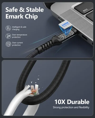 Vista 6 de SUNGUY Cable USB C 3.2 Gen2 de 3.3 pies, 240 W PD USB C, carga rápida, transferencia de datos de 20 Gbps, salida de video 4K, cable de pantalla tipo