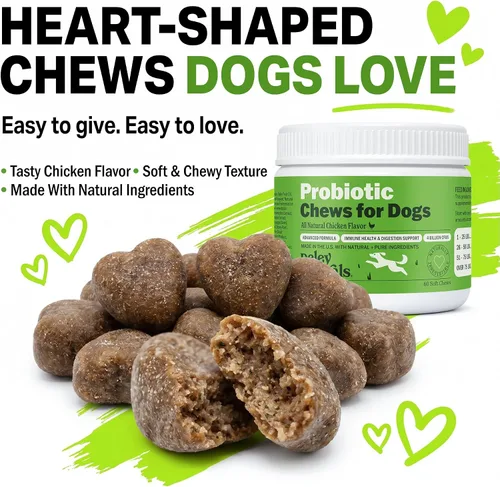Vista 8 de Deley Naturals Probióticos masticables para perros – 4 mil millones de UFC probióticos para perros, prebióticos, enzimas para la digestión