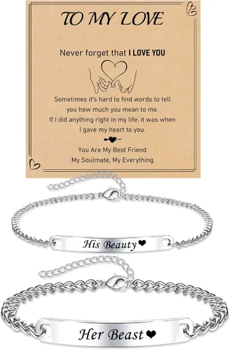 Vista 9 de Pulseras a juego, pulseras de pareja, regalos de aniversario para él y ella, novio y novia, pulseras de acero inoxidable, joyería de relación