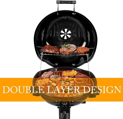 Vista 3 de Techwood - Parrilla eléctrica de 1600W para interiores y exteriores, parrilla eléctrica para barbacoa, parrilla portátil extraíble de pie, negra