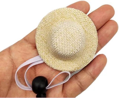 Vista 4 de Soochat Sombrero de paja para mascotas, mini sombrero de paja con correa elástica ajustable para la barbilla, hámster serpiente, lagarto, conejillo