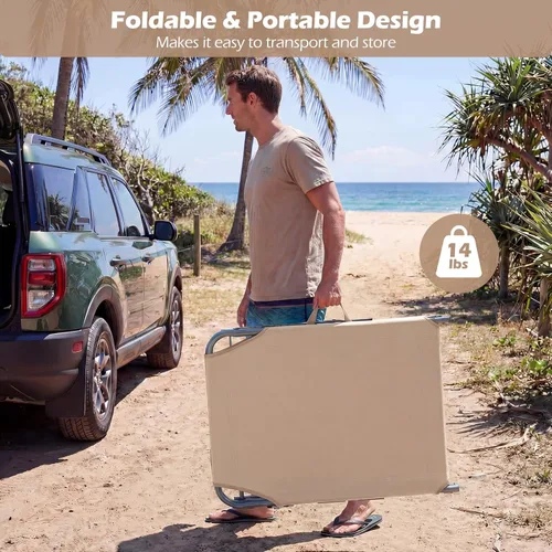 Vista 9 de Tangkula Silla de Bronceado con Orificio para la Cara, Silla Reclinable Plegable y Ajustable para Patio, Playa, Tomar el Sol con Bolsillo Lateral
