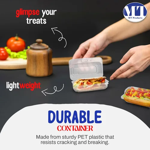 Vista 6 de MT Products Recipiente de plástico para perros calientes – 6.5 x 2.75 x 2.6 pulgadas – Recipientes para llevar con tapa con bisagras para ensaladas