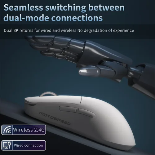 Vista 3 de MOTOSPEED X6MAX - Mouse inalámbrico para juegos, mouse de dos modos 8K/USB-C de hasta 30000DPI, sensor óptico PAW3950 ligero de 1.52 oz, 5 botones