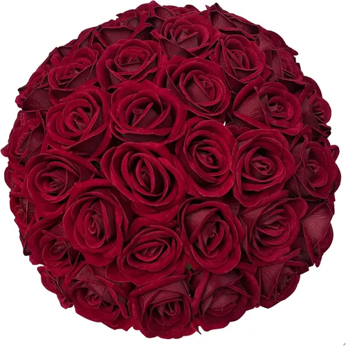 Vista 11 de FagusHome 30 piezas de rosas artificiales de seda a granel, flores falsas, cabezas de rosas con tallos para decoración del hogar y boda (azul oscuro)