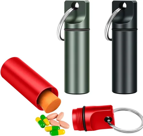 Vista 6 de Paquete de 3 llaveros para pastillas, impermeable, pequeño, para viajes, medicina, para bolso, organizador de mini tableta, bolsillo para hombres