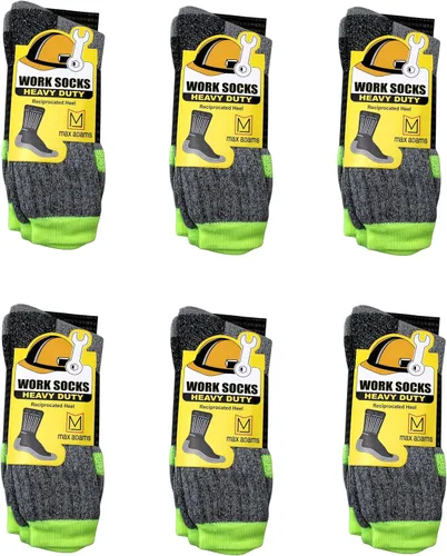 Vista 2 de Dependable Industries - 6 pares de calcetines de trabajo resistentes de construcción HD, calcetines para botas, talla 10-13, gris, verde neón