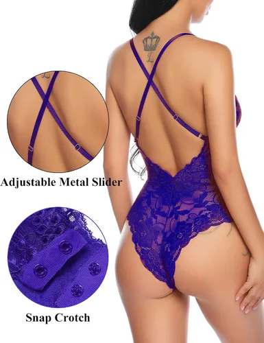 Vista 2 de Genhoo - Body de encaje sexy para mujer, de una pieza