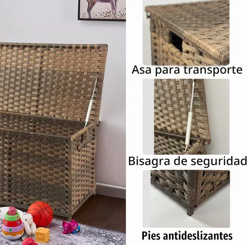 Vista 6 de Tronco de almacenamiento de mimbre, cesta de almacenamiento Retro Marrón