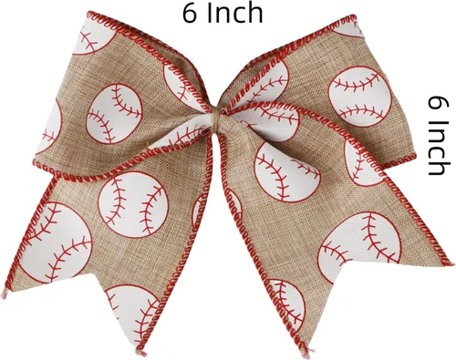 Vista 2 de Meseey 12 lazos de corona de béisbol de 6 pulgadas, lazos de bola rojos y blancos para corona, deportes, fiesta de equipo, manualidades, decoración