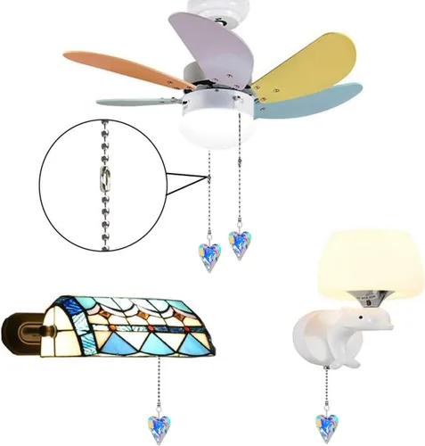Vista 3 de Extensor de cadena para ventilador de techo, paquete de 2 cadenas decorativas de corazón de cristal de 12 pulgadas para ventiladores de techo