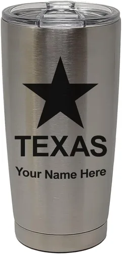 Vista 32 de LaserGram Vaso aislado al vacío de 20 onzas, bandera de Texas, grabado personalizado incluido (negro)