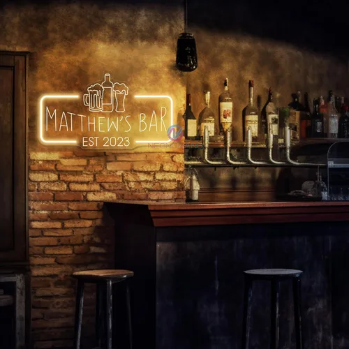 Vista 7 de Letrero de barra de neón personalizado – Letrero de luz personalizado para decoración de bar del hogar, salón o cueva de hombre (grabado rectangular)