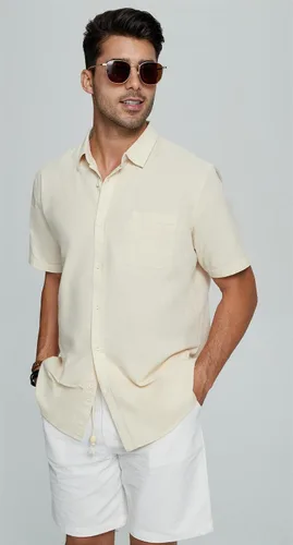 Vista 3 de JEKAOYI Mens Casual Linen Button Down Short Sleeve Shirts Beach Summer Spread Collar Pocket Tops