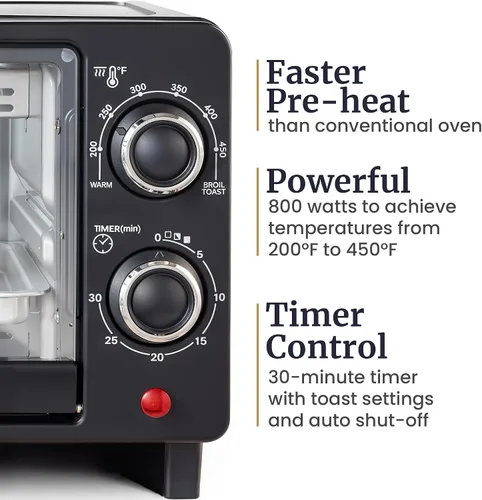 Vista 9 de Elite Gourmet ETO490 horno tostador de encimera de 9L/4 rebanadas con temporizador de 30 minutos, control de temperatura ajustable, incluye bandeja