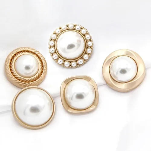 Vista 5 de 5 piezas de botones de oro con perlas de metal para mujer, botones para abrigo de suéter, decoración para ropa, accesorios de costura y manualidades