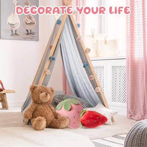 Vista 7 de Juexica 2 piezas de almohada de fresa de 15.7 pulgadas 9.8 pulgadas, almohada de felpa de fruta, suave decoración de dormitorio de fresa kawaii