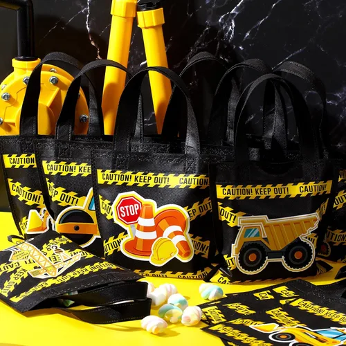 Vista 4 de Photect 24 piezas de bolsas de regalo para fiesta de construcción temática de construcción, bolsa de camión volquete no tejida mini con asas