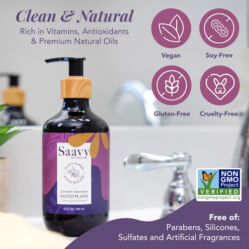 Vista 4 de Saavy Naturals Bomba de jabón líquido de manos y manzanilla lavanda, jabón líquido hidratante para manos con aloe vera, aceites esenciales y más