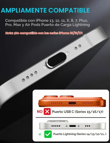 Vista 5 de Tapón antipolvo para iPhone, compatible con iPhone y AirPods, protector de enchufe del puerto Lightning, cubierta antipolvo del puerto de carga Negro