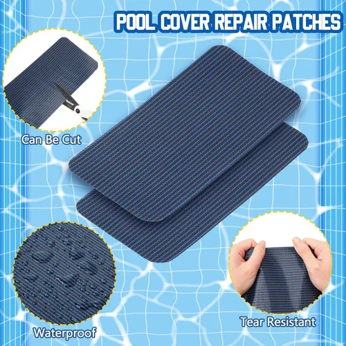 Vista 3 de Treela Kit de reparación de 6 piezas de cubierta de seguridad para piscina, kit de reparación de parche azul para piscina, malla autoadhesiva