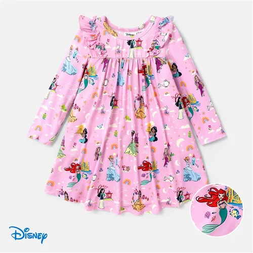 Vista 7 de Disney Princess Toddler Girl Dress Character Print Long Sleeve Playwear Dress 2-6 Years