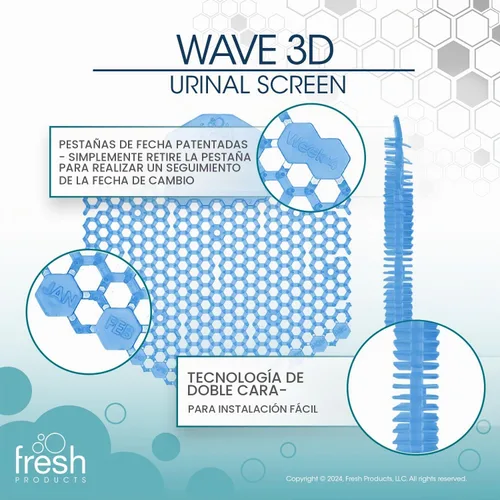 Vista 5 de Fresh Products Pantalla de Urinario Wave 3D Virtualmente Elimina Salpicaduras de Orina Uso de 30 Días Fácil Instalación Bacterias Beneficiosas