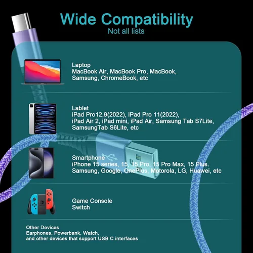 Vista 3 de Cable USB C S25 Ultra Samsung [2 unidades, 3 pies] USB A a USB C Cable de carga Fast Charging Cord Type C Compatible with Galaxy S26 Ultra S25 FE