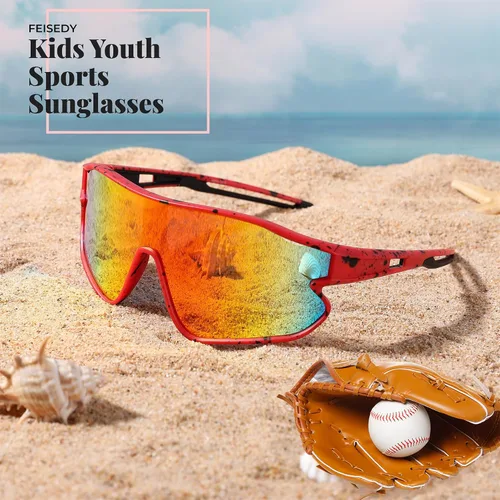 Vista 8 de FEISEDY Gafas de sol unisex para jóvenes, gafas de sol de béisbol y tenis, UV400 deportivas para niños y niñas, pantallas de ciclismo B4064
