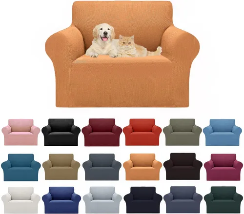 Vista 49 de Cupuamon Funda elástica para sofá de 1 plaza, funda protectora de muebles con parte inferior elástica de tela jacquard a cuadros pequeños para Beige