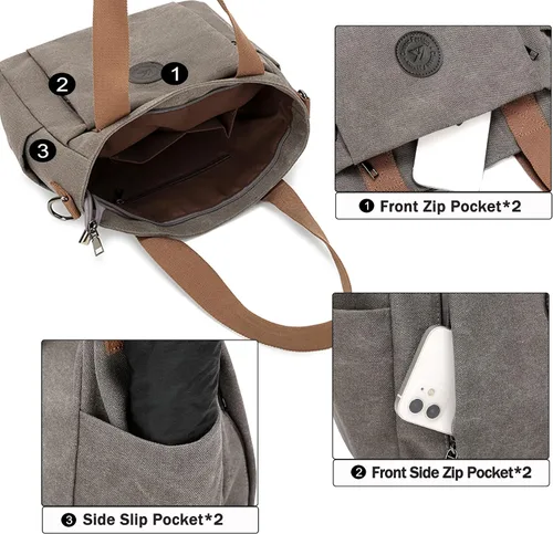 Vista 4 de DOURR Vintage Washed Canvas Tote Bag for Women Casual Crossbody Bag Everyday Carry All Purse Shoulder Bag Travel Work