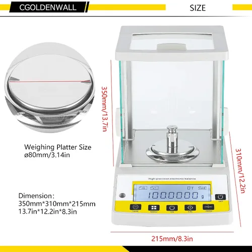 Vista 3 de CGOLDENWALL Balanza analítica de precisión 0.1 mg Balanza digital de laboratorio Balanza electrónica para laboratorios (7.76 oz, 0.1 mg)
