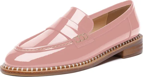 Vista 12 de FOGEENA Mocasines de tacón bajo para mujer, estilo casual, puntera redonda, de charol grueso, de 1 pulgada