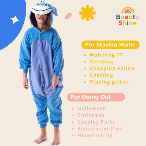 Vista 4 de Beauty Shine Kids Onesie Unisex Child Animal Costume Sleepwear Jumpsuit Christmas Halloween Cosplay Pajamas