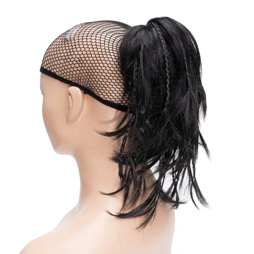 Vista 11 de IMISSU Extensiones de cabello hechas a mano con clip de cola de caballo trenzada, extensiones de cabello de cola de caballo (cobre ceniza)