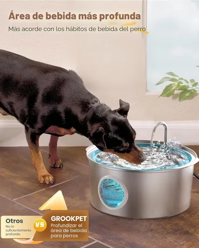 Vista 2 de Fuente de agua para mascotas para perros grandes: fuente de agua de metal para perros - Fuentes silenciosas para gatos grandes - Fuentes de agua