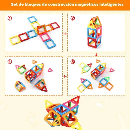 Vista 5 de Coodoo Bloques Magnéticos Mejorados Tough Tiles Juguetes STEM para Niños y Niñas de 3+ Años Aprendizaje Jugando para Niños Pequeños, Compatible